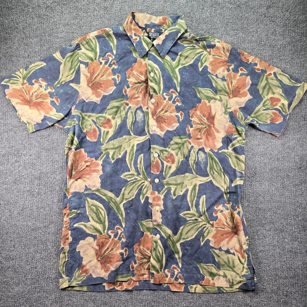 Polo Ralph Lauren Shirt Mens Large Tall Linen Blend Tropical Floral Short Sleeve